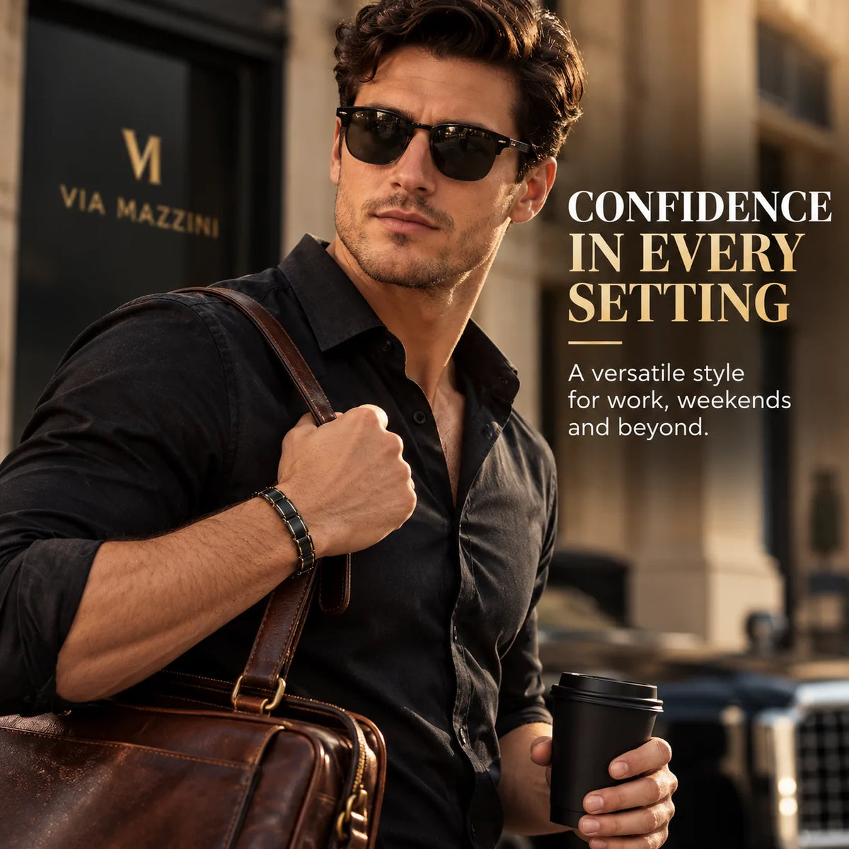 Via Mazzini Black Strand Bracelet For Men