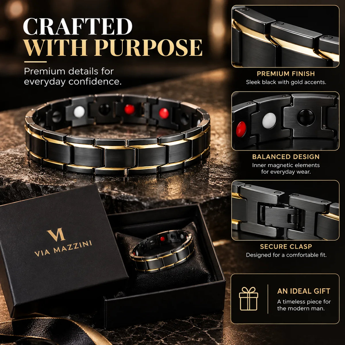 Via Mazzini Black Strand Bracelet For Men