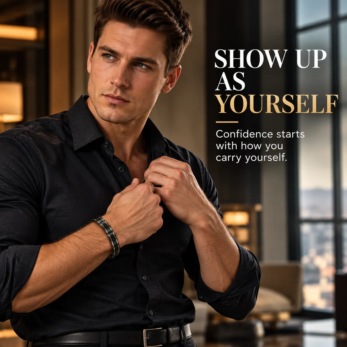 Via Mazzini Black Strand Bracelet For Men