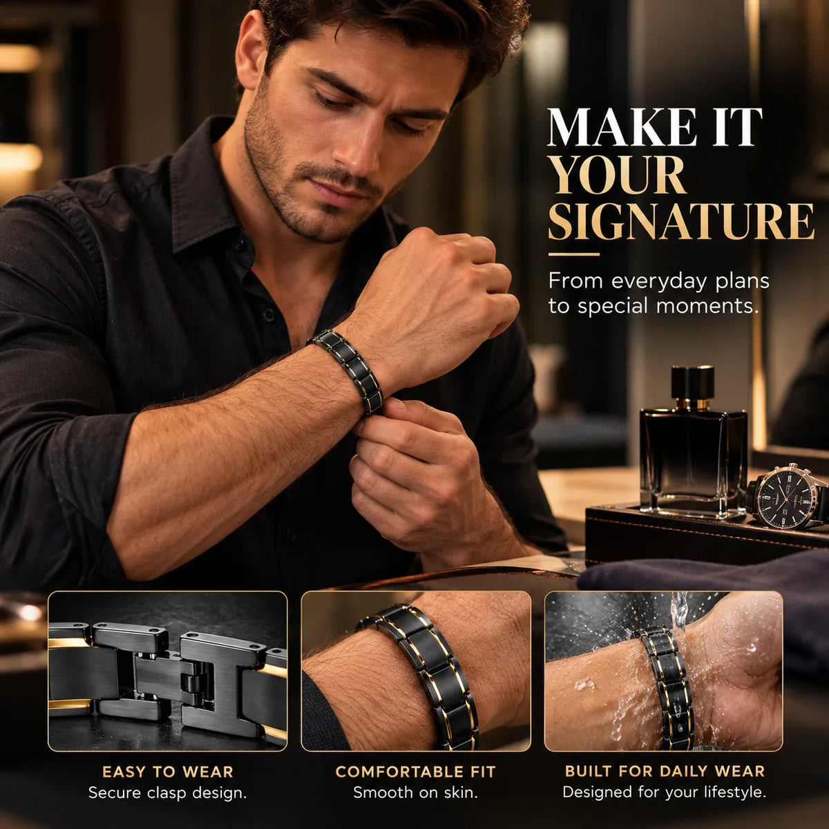 Via Mazzini Black Strand Bracelet For Men