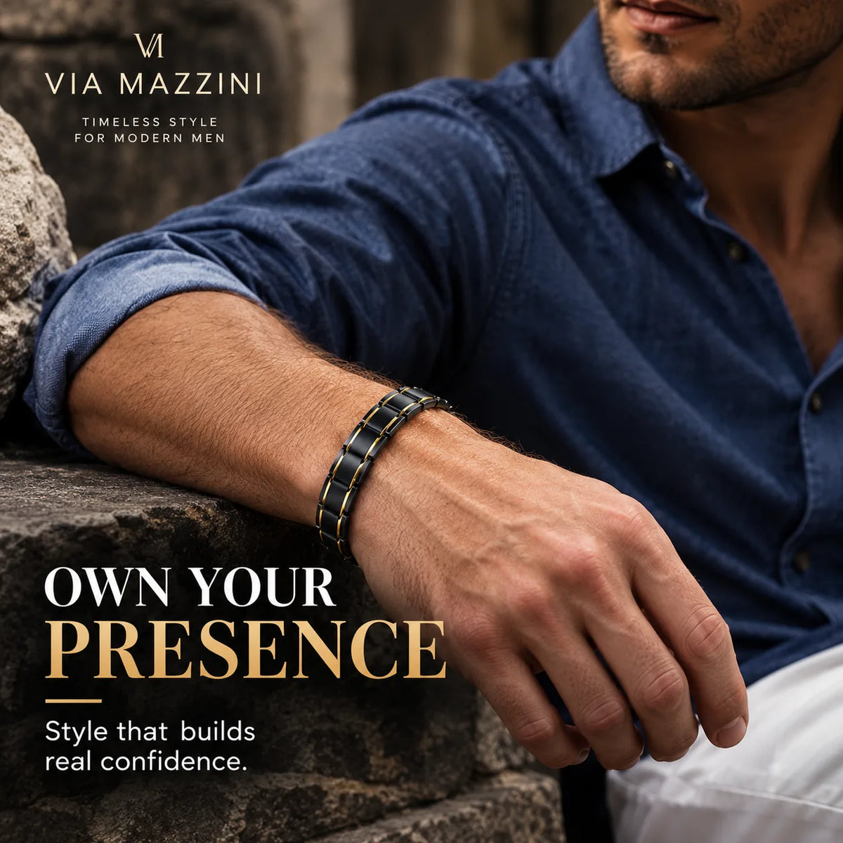 Via Mazzini Black Strand Bracelet For Men